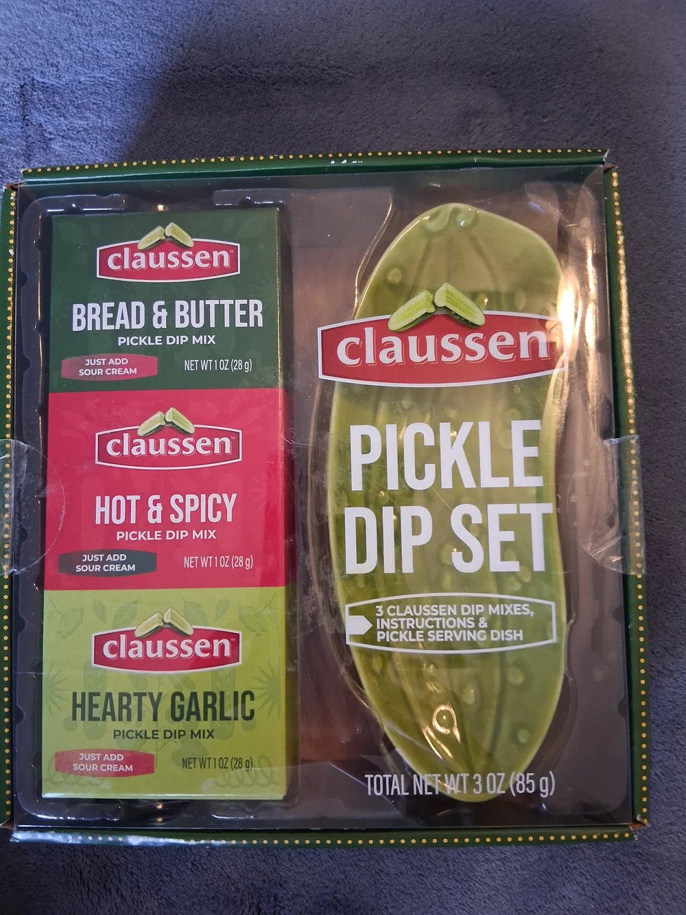Claussen Pickle Dip Set Bread & Butter Hot & Spicy Hearty Garlic 3 Pack 85g